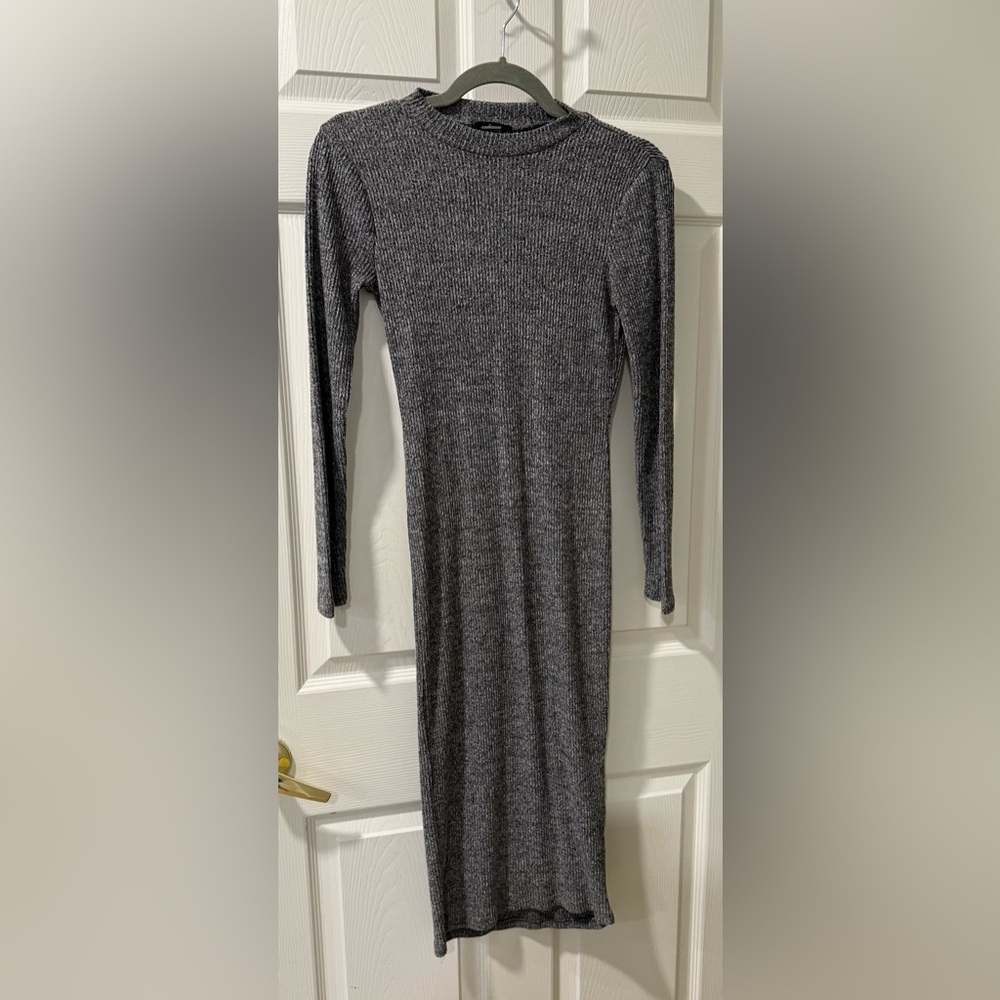 Fashion Nova Golden Hour Ribbed Midi Dress - Size Small | Color: Heather Grey